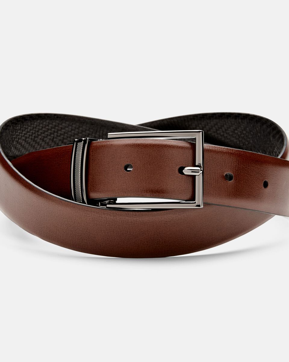 Full Grain Leather Dress Belt with Pin Buckle, Black/Brown, hi-res
